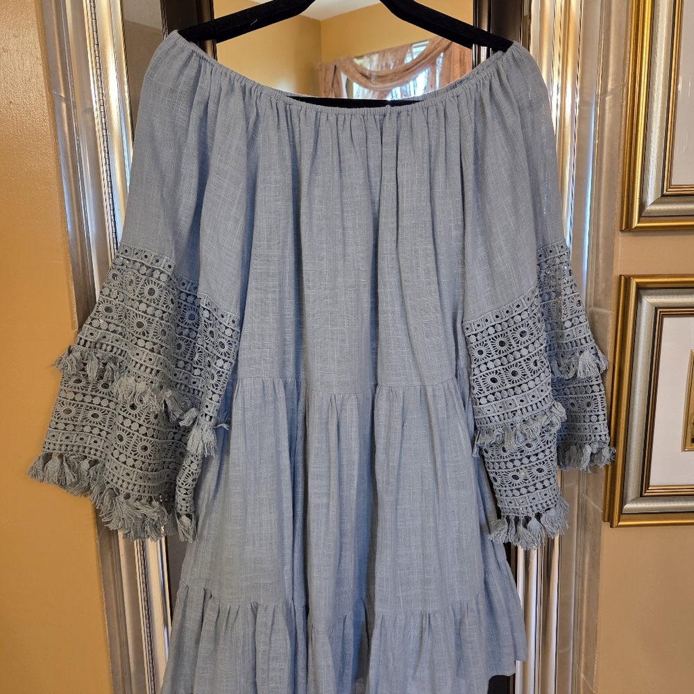 Elegant Blue Lace Sleeve Women Mini Dress By Indikah